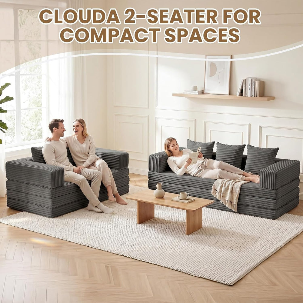 Boneless Loveseat Sofa Bed,Small Couch Bed Futon Sleeper Sofa,Convertible Pul...