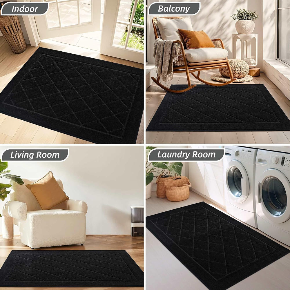 BEQHAUSE Dirt Trapper Door Mat 24" x 36", Doormat Non-Slip, Black