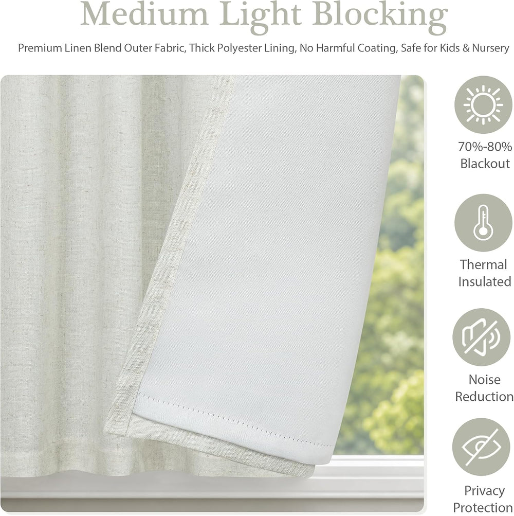 DriftAway Double Layer Linen Blackout Tie Up Curtains Thermal Insulated Fully...