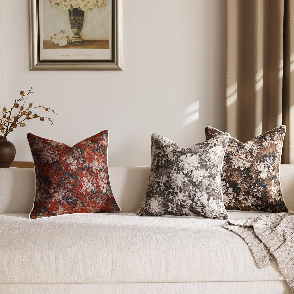 Pack of 2 Vintage Floral Euro Sham Covers 24x24 Boho Farmhouse Accents Chenil...