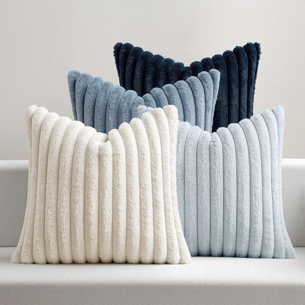 MIULEE Faux Fur Plush Decorative Throw Pillow Covers 20x20, Navy Blue