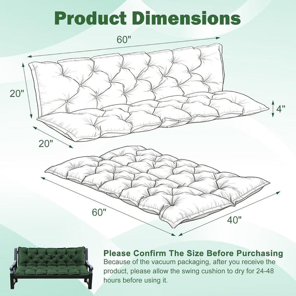 Porch Swing Cushions, 60x40 Inch Swing Cushions for Outdoor Furniture, Waterp...
