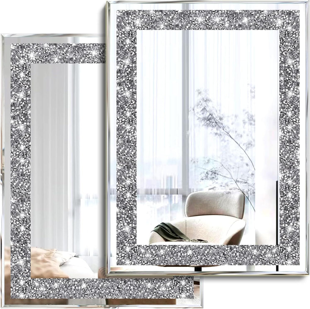 2 Piece Wall Mirrors, Crush Diamond Wall Décor Silver Decorative Mirrors for ...