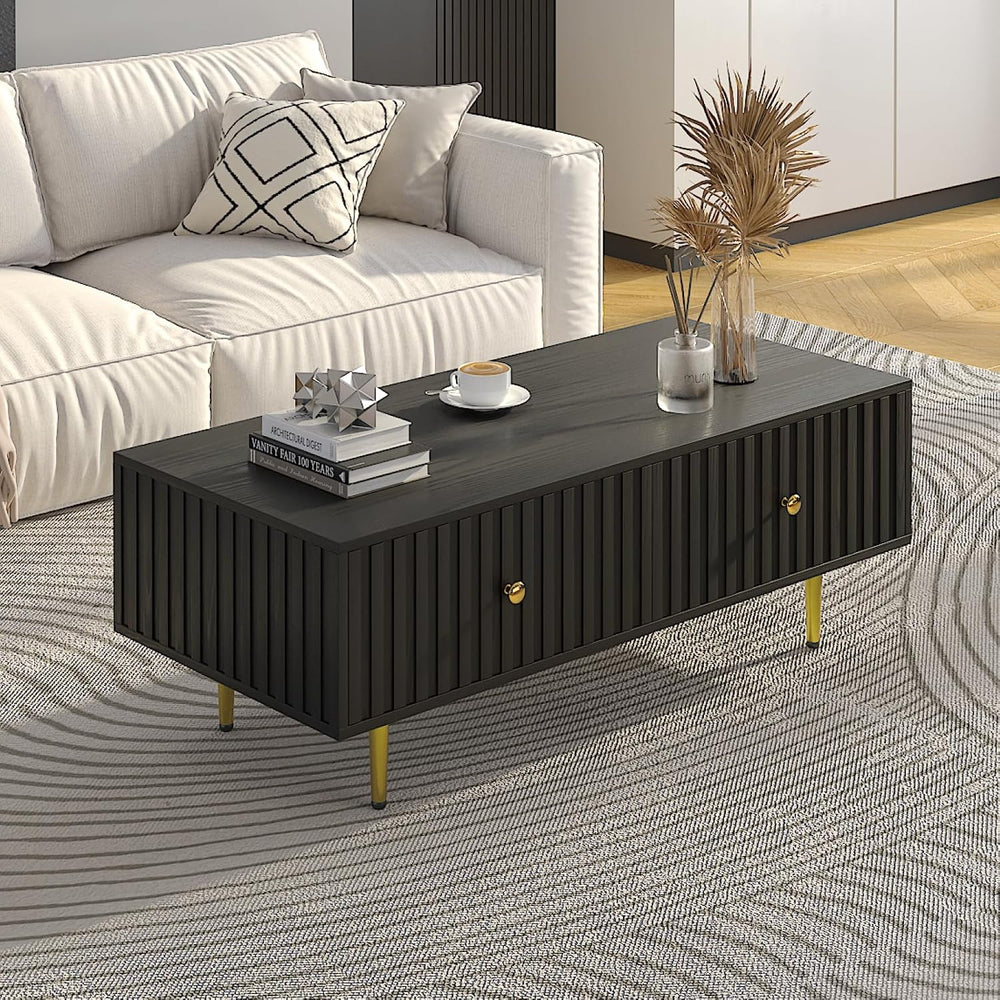 HedoAjim Modern Coffee Table with Storage with 2 Big Drawers, Black Rectangle...