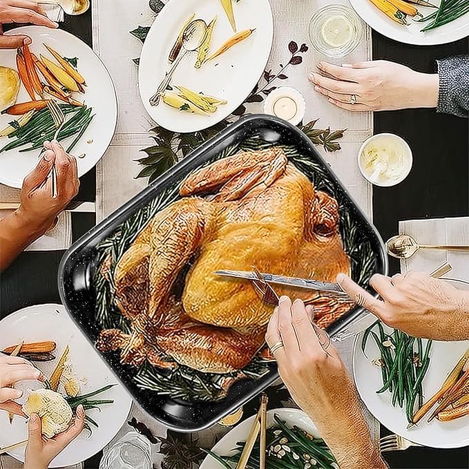 Roasting Pan with Rack, 16 x 11 Inch Rectangular Roasting Pan, 20lb Turkey