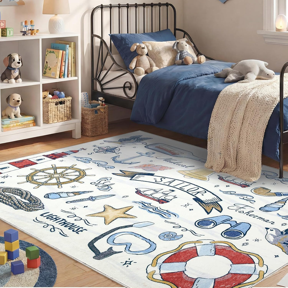 OPPODREAM Nautical Soft Area Rugs 5x7, Washable White Rug