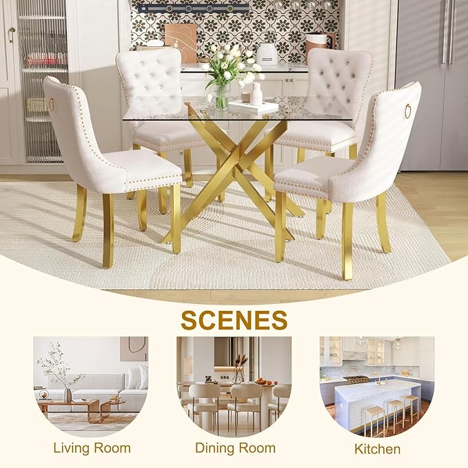 51 Inch Glass Dining Table Set for 4, Rectangular Glass Kitchen Table with 4 ...