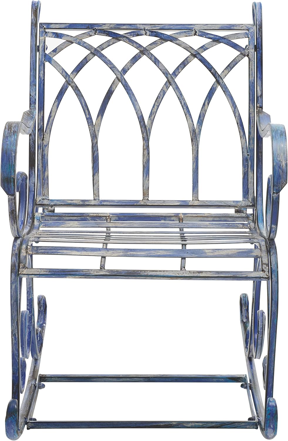 SAFAVIEH Outdoor - Medrano Iron Rocking Chair - Mossy Blue Iron Metal - Vinta...