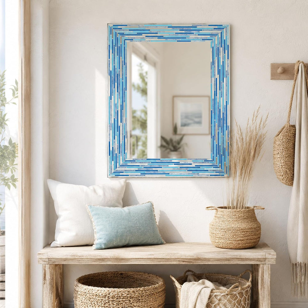 Head West 24"x30" Frameless Blues Mosaic Bathroom Vanity Mirror, Re...