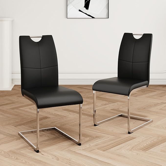 Goujxcy Dining Chairs Set of 2, Modern High Back Kitchen Chairs with Metal Le...