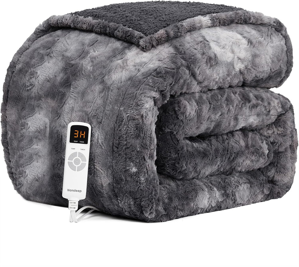 Hansleep Heated Blanket Throw, Soft Electric Blanket 50x60in, Grey