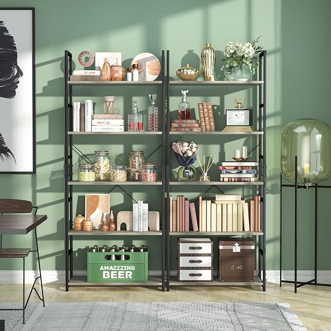 NUMENN 5 Tier Bookshelf, Tall Bookcase Shelf Storage Organizer, Modern Book S...