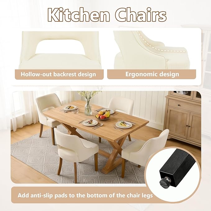 ClinQ Wooden Dining Chairs Set of 2, Modern Fabric Upholstered Kitchen Chairs...