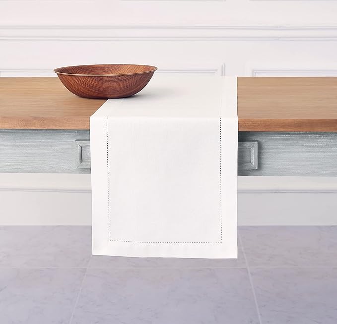 Solino Home White Table Runner 156 Inches Long - Cotton Linen Hemstitch Extra...