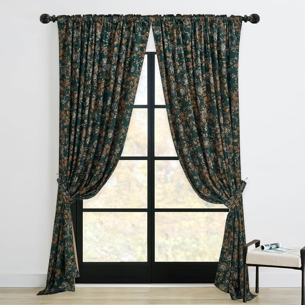 StangH Retro Green Floral Velvet Curtains for Bedroom, W52 x L96, 2 Panels