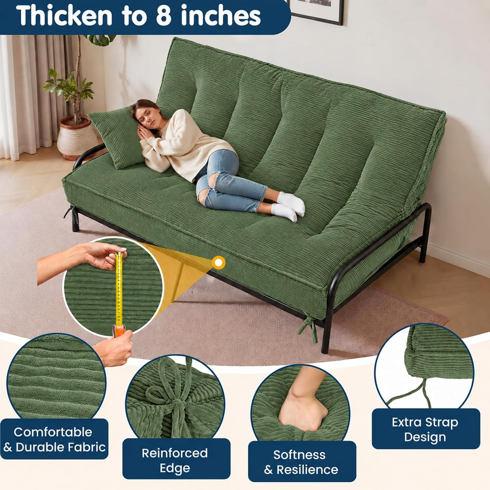8 Inch Futon Mattress Queen Size, Green (Frame Not Included)