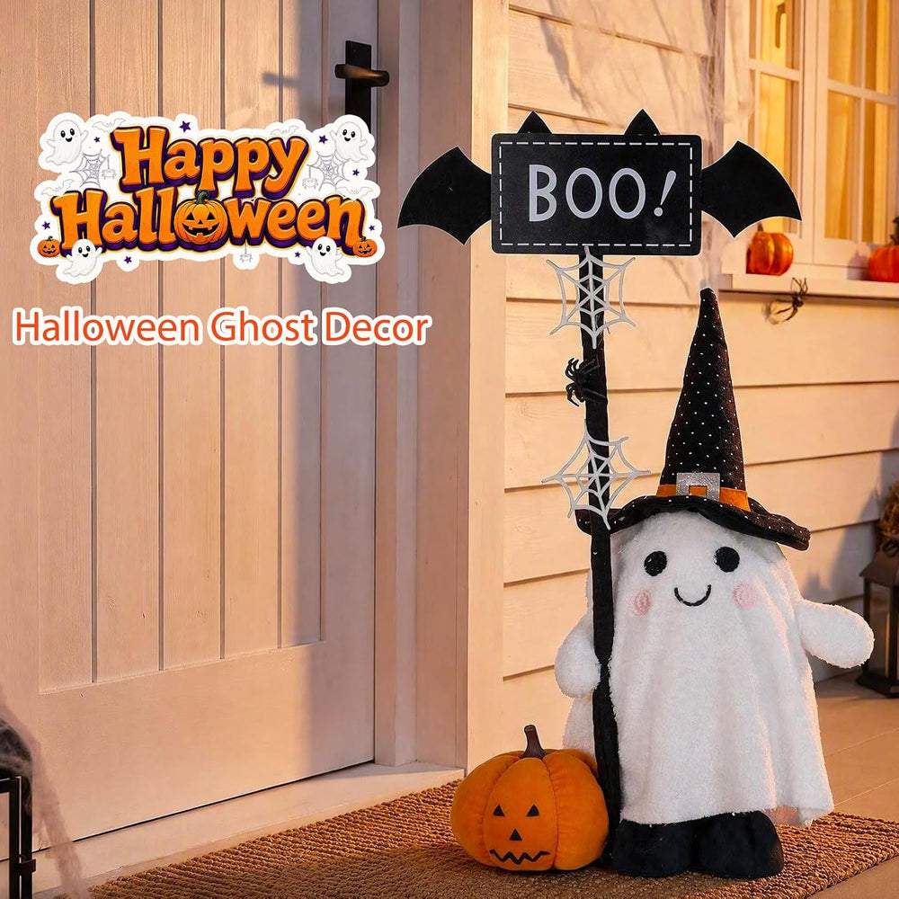 unanscre Standing Halloween Ghost Plush Decor with Adjustable Sign&Pumpkin