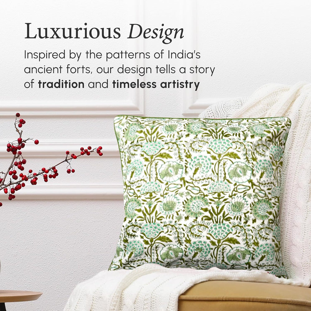 CPC Agate Green Block Print Throw Pillow Covers 20x20 Inch, Pack of 2