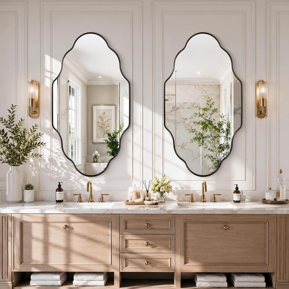 Scalloped Black Bathroom Mirror, Irregular Wall Decorative Mirror
