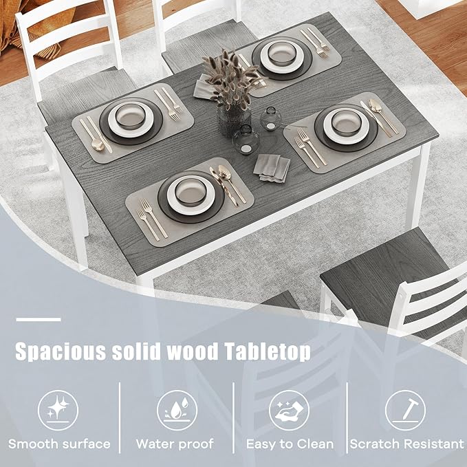 NAFORT 5 Piece Dining Table Set for 4, Farmhouse Solid Wood Kitchen Table Cha...