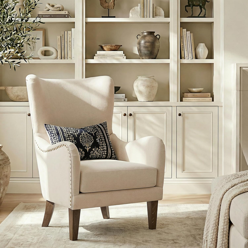 Merax 2Pcs High Wingback Accent Chair with Linen Upholstery, Mid-Century Mode...