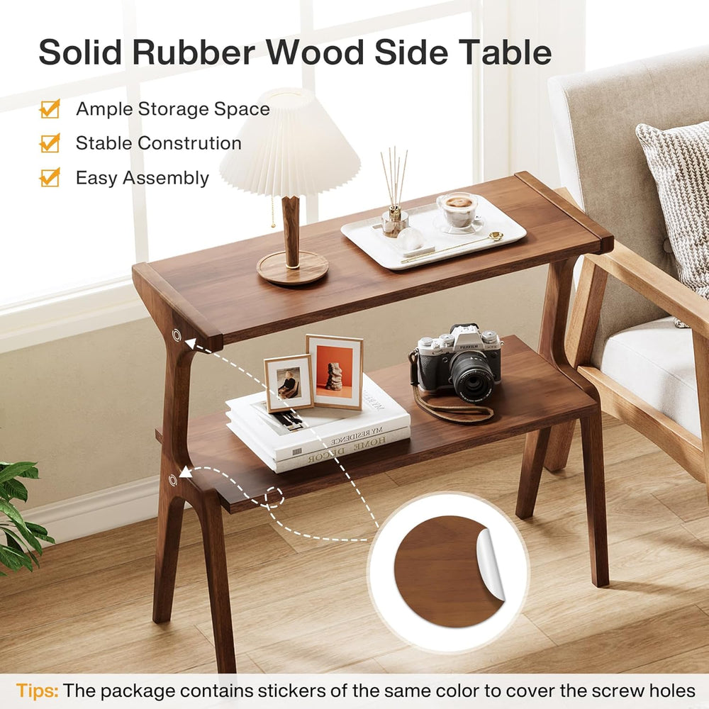 Tribesigns Solid Wood End Table, 2-Tier Farmhouse Side Table with Storage She...