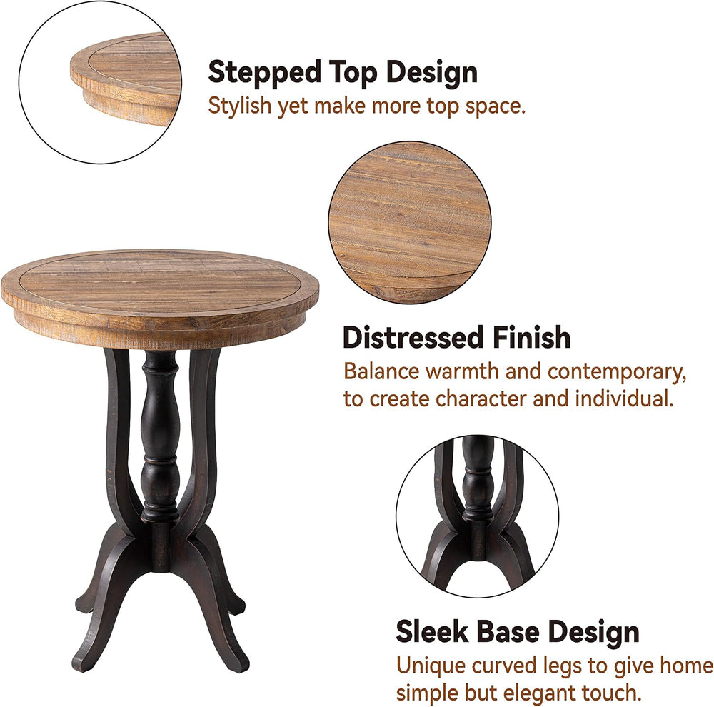 Rustic Accent End Table, Farmhouse Side Table with Natural Top for Family, Di...