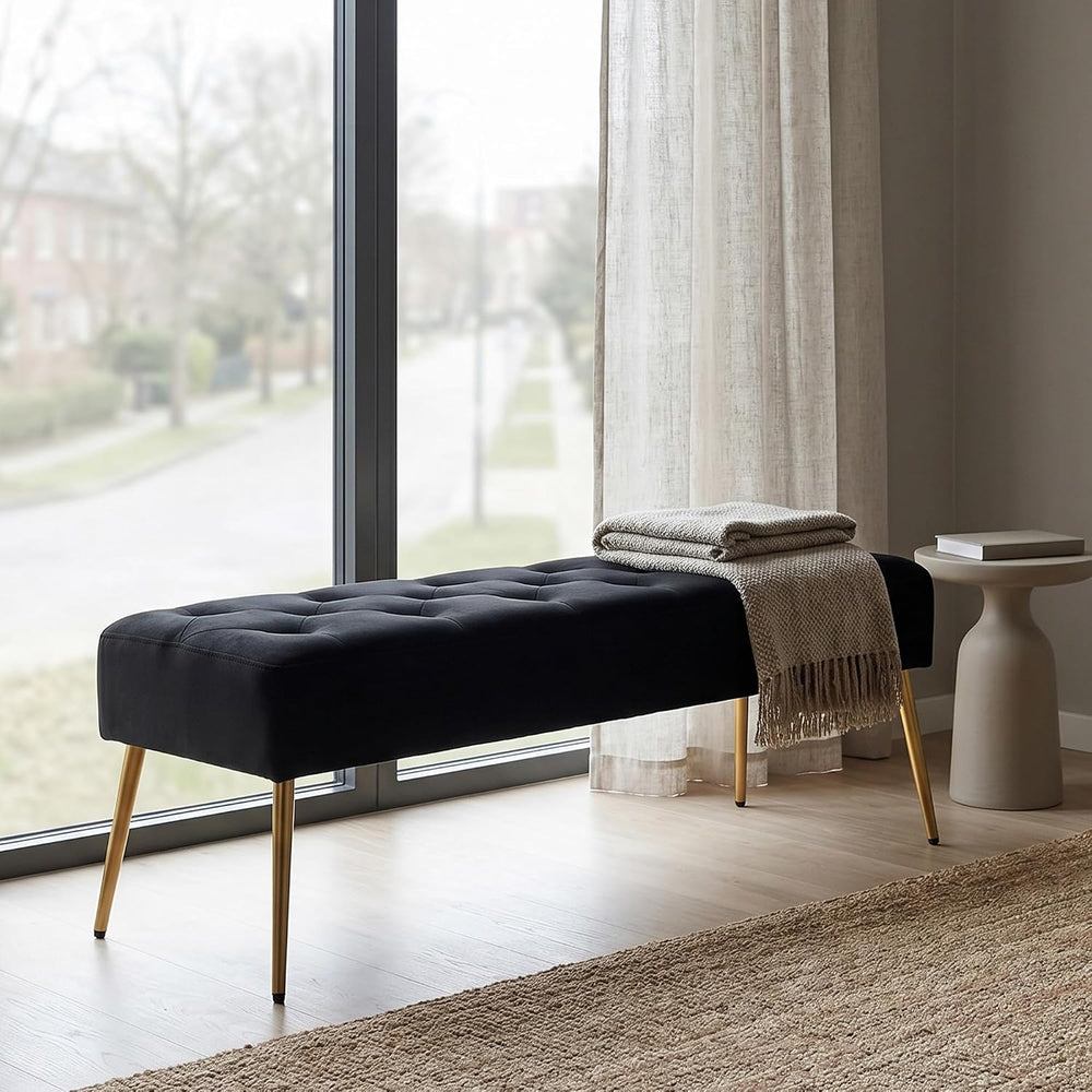 DUHOME Button-Tufted Ottoman Bench, Upholstered Bedroom Benches Velvet Footre...