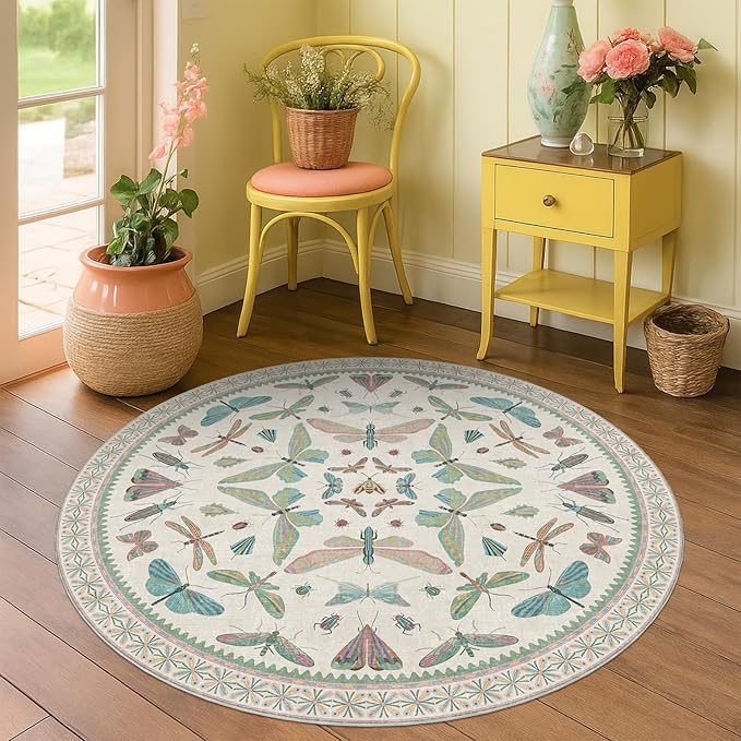 Cream Round Rugs 4ft for Living Room