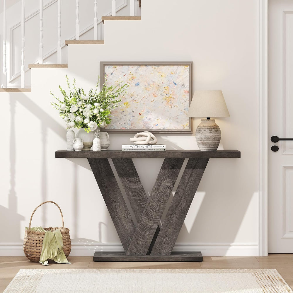 karlott 51" Console Table, V-Shaped Entryway Table, Wood Sofa Table Behi...