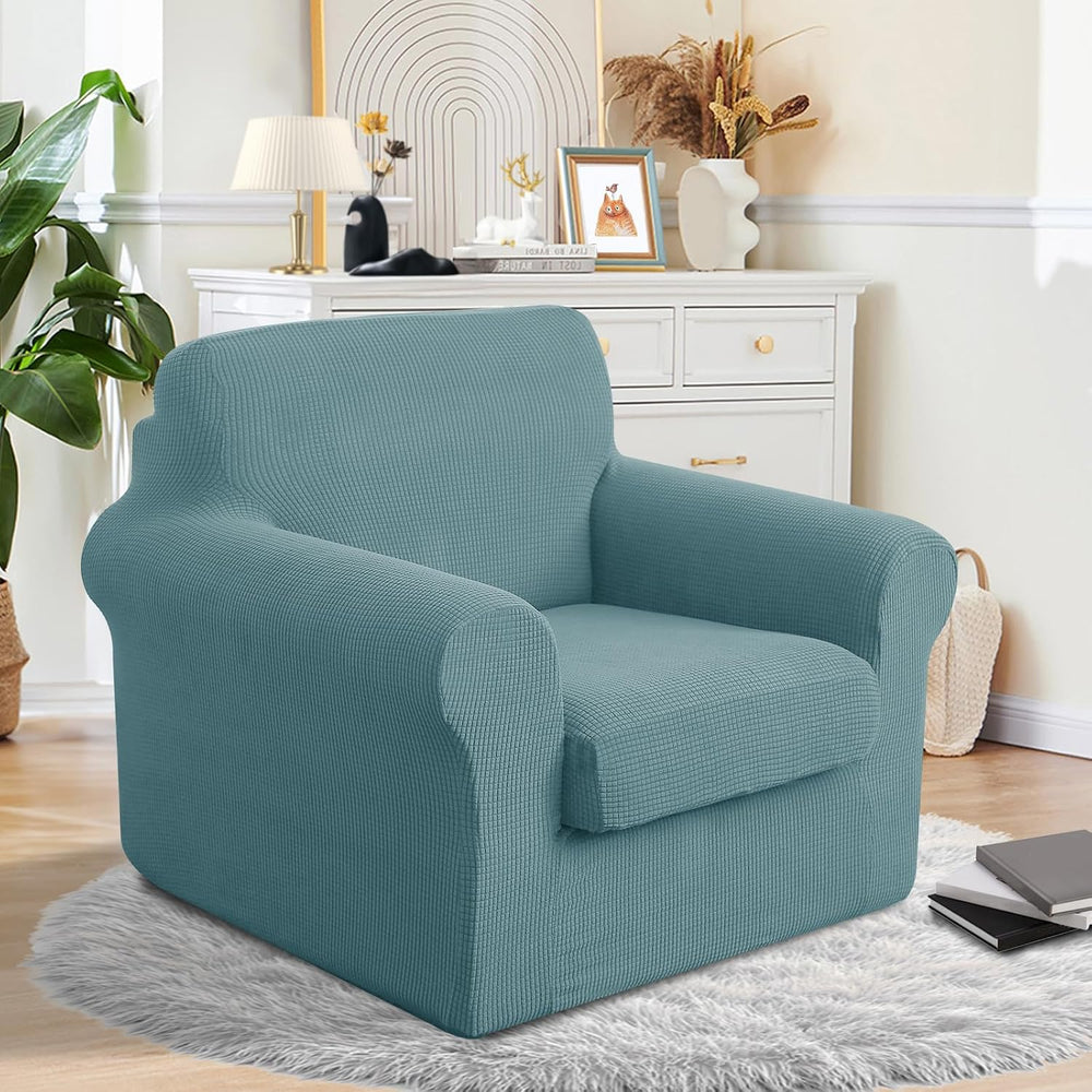 2 Pieces Stretch Chair Cover For Sofa Slipcover, 1 Seat, Steel Blue