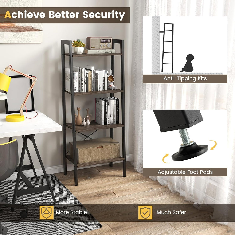 Giantex Ladder Shelf 4-Tier Industrial Bookshelf Storage Rack Shelves for Hom...
