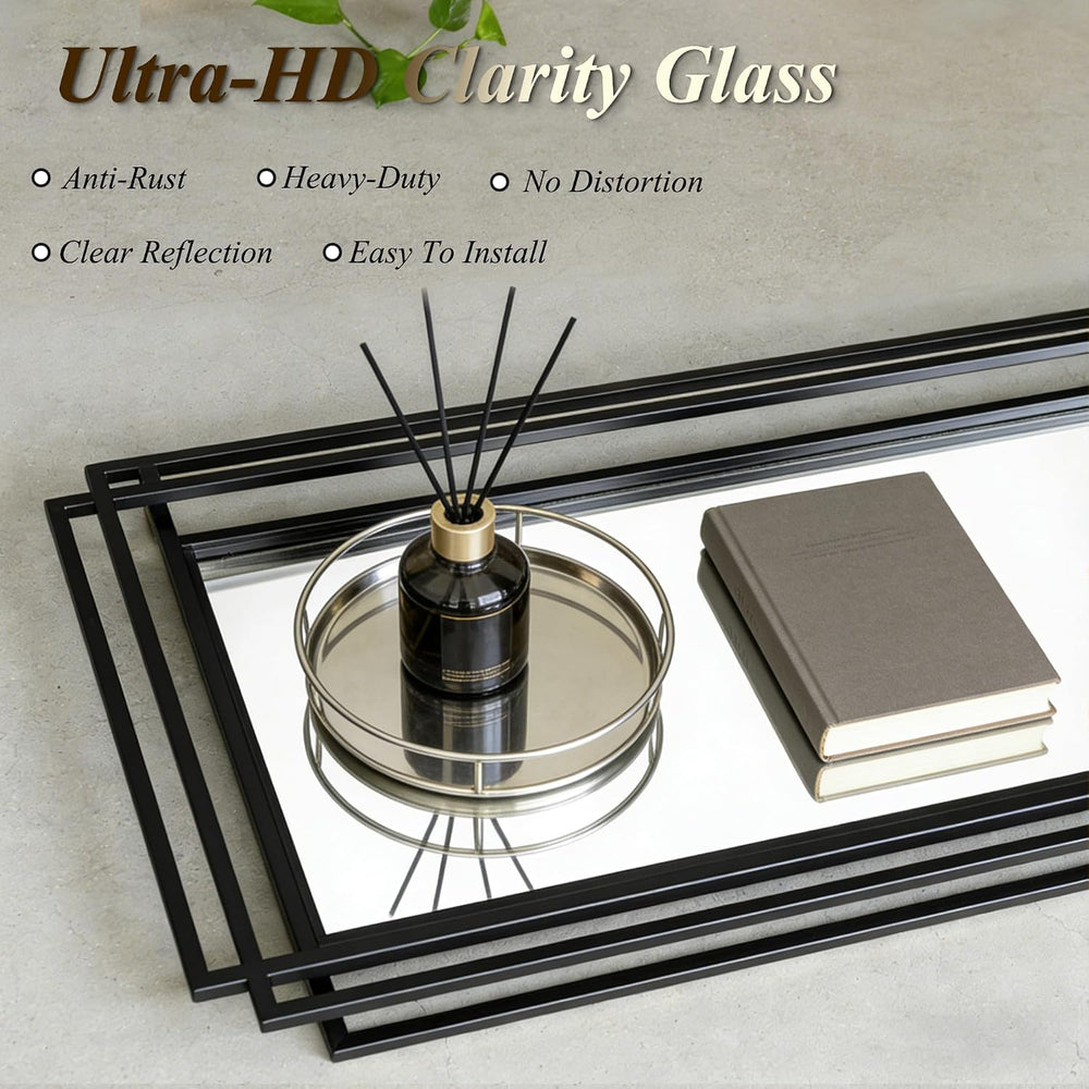36"x24" Rectangle Decorative Mirror with Black Geometric Frame