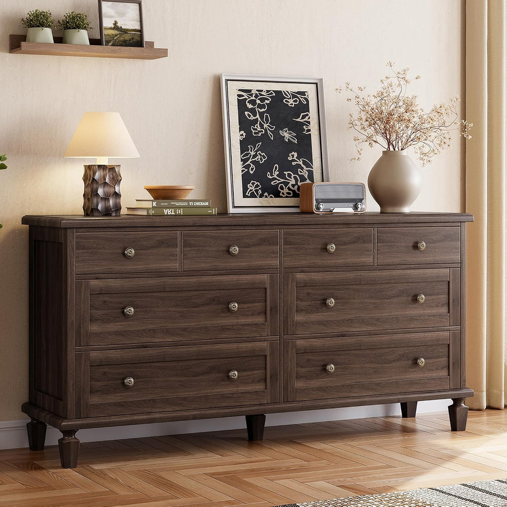 Garvee 8 Drawer Dresser for Bedroom, Vintage 59" Long Dresser TV Stand w...