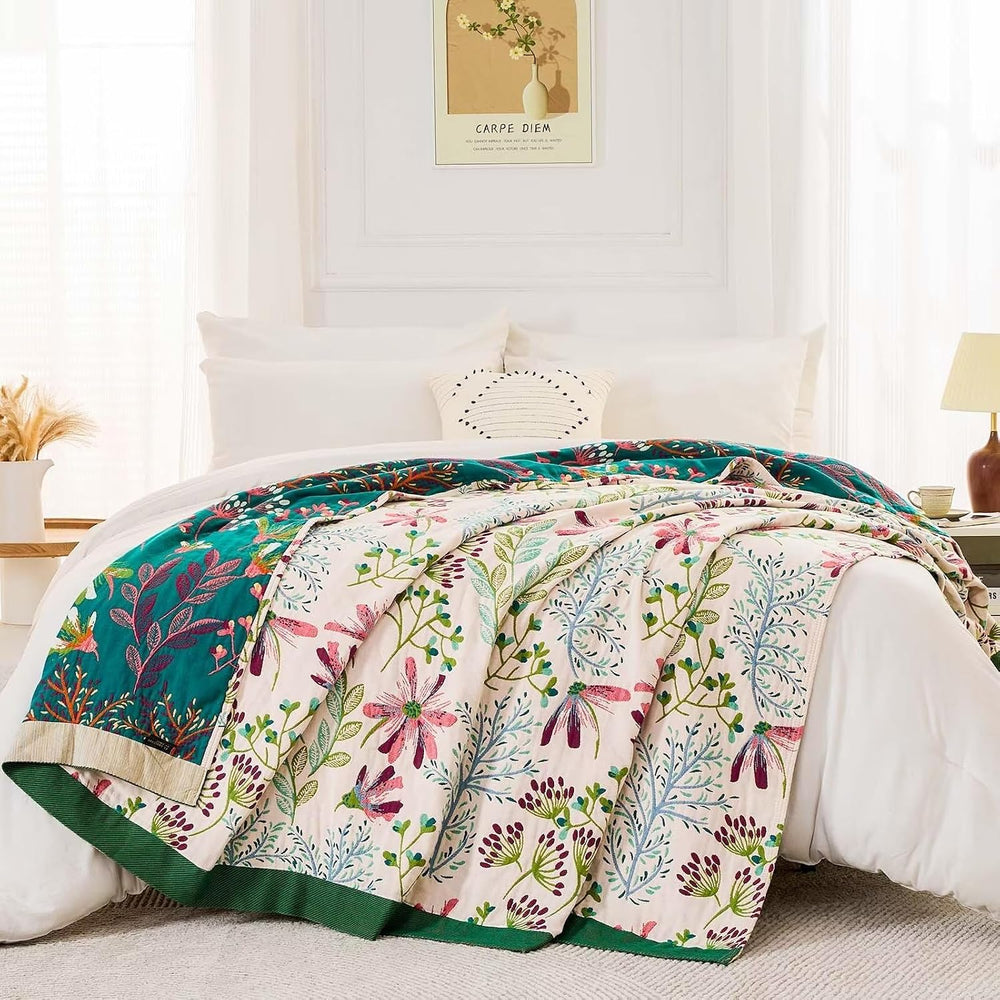XIBLC Boho Throw Blanket for Bed, 100% Cotton Soft Rustic Quilt Fall Blanket,...