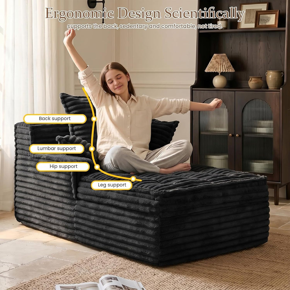 Boneless Chaise Lounge Couch Indoor, Small Corduroy Upholstered Sleeper Sofa ...