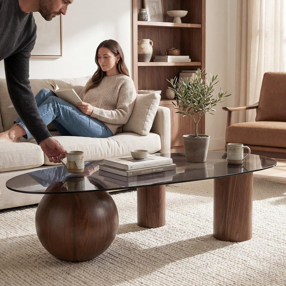 Hyfirm 55" Smoked Glass Cloud Coffee Table