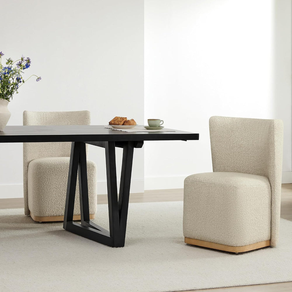 CHITA Upholstered Rolling Dining Chair with Casters Set of 2, Oatmeal