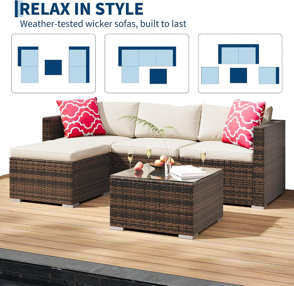 GAOMON 5-Piece All-Weather Patio Furniture Set, Convertible Outdoor Sectional...