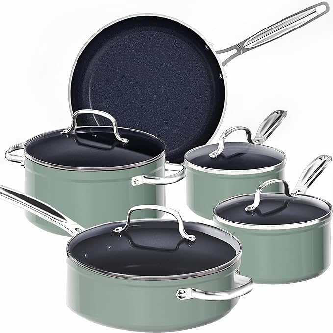 Nuwave 9pc Cookware Set Healthy Duralon Blue Ceramic Nonstick Coated, Diamond