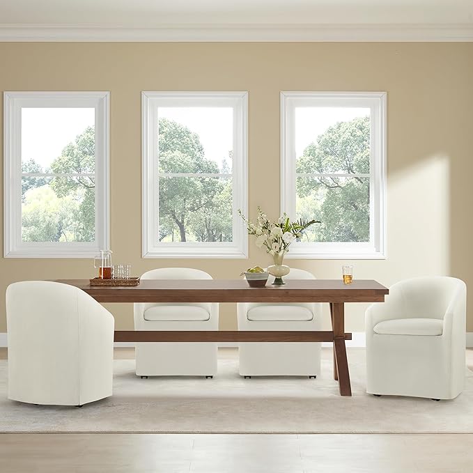 Upholstered Dining Chairs with Casters, Washable Cover Modern Dining Room Cha...