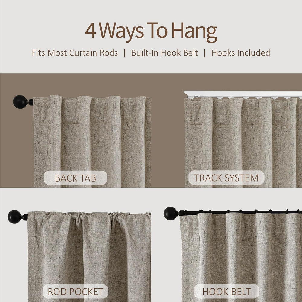 Faux Linen Blackout Curtains for Bedroom 108 Inches Long, 2 Panels