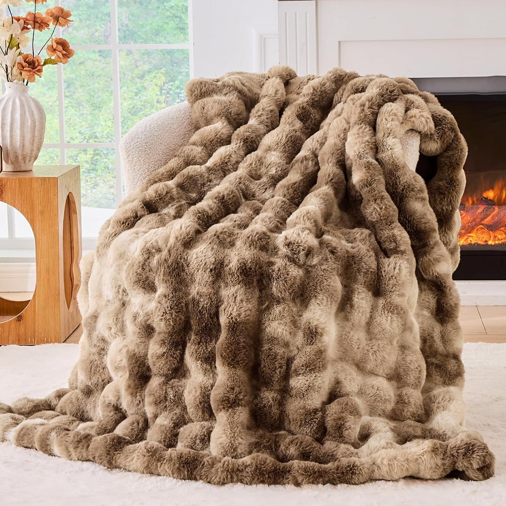 Fluffy Faux Fur Throw Blanket for Couch - Soft, Plush, Thick, Cozy, Fuzzy Lux...