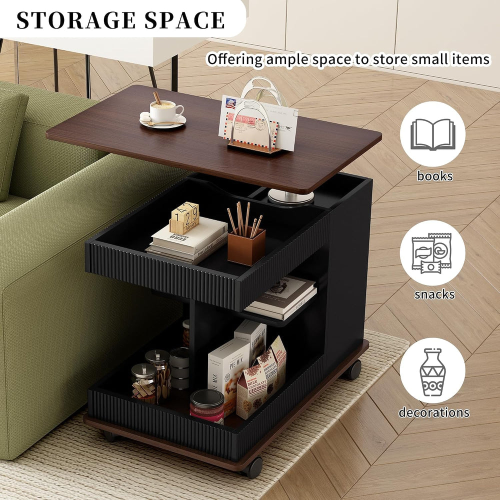Modern Adjustable End Table with Wheels, 360ยฐ Rotating and Adjustable Lift-To...