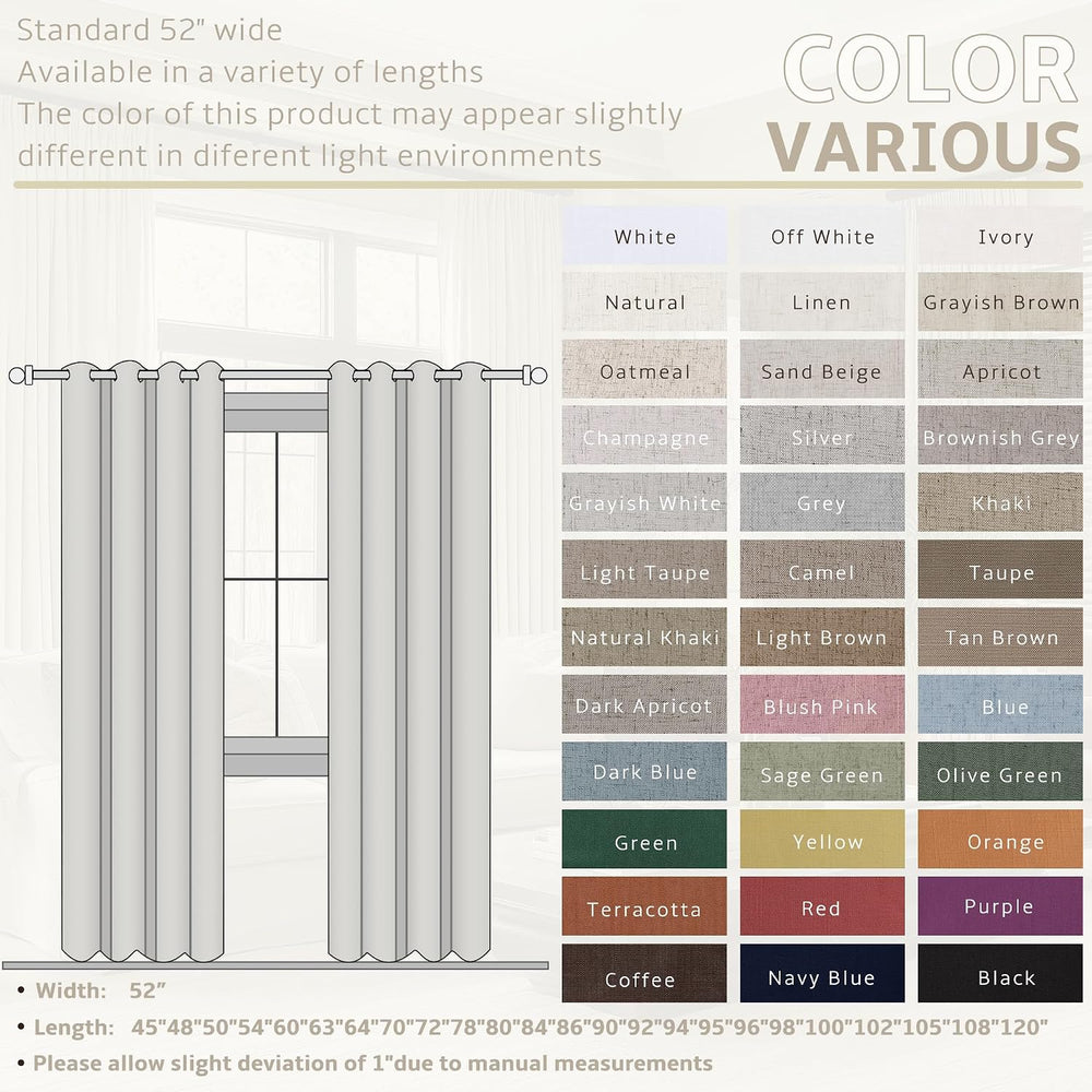 Jowels Natural Linen Grommet Blackout Curtains 84 Inches Long for Bedroom
