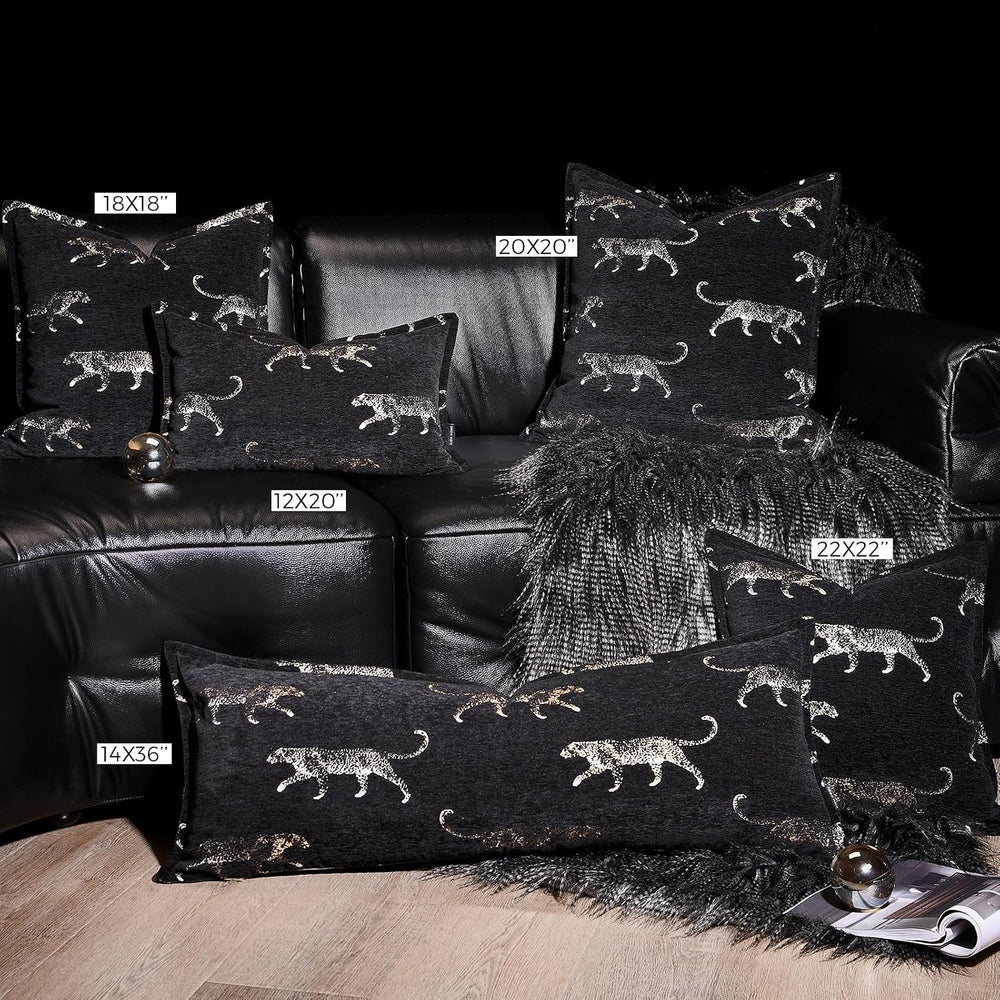 Decorative Lumbar Pillow Cover 14x36, Double Sided Cheetah Pattern Jacquard E...