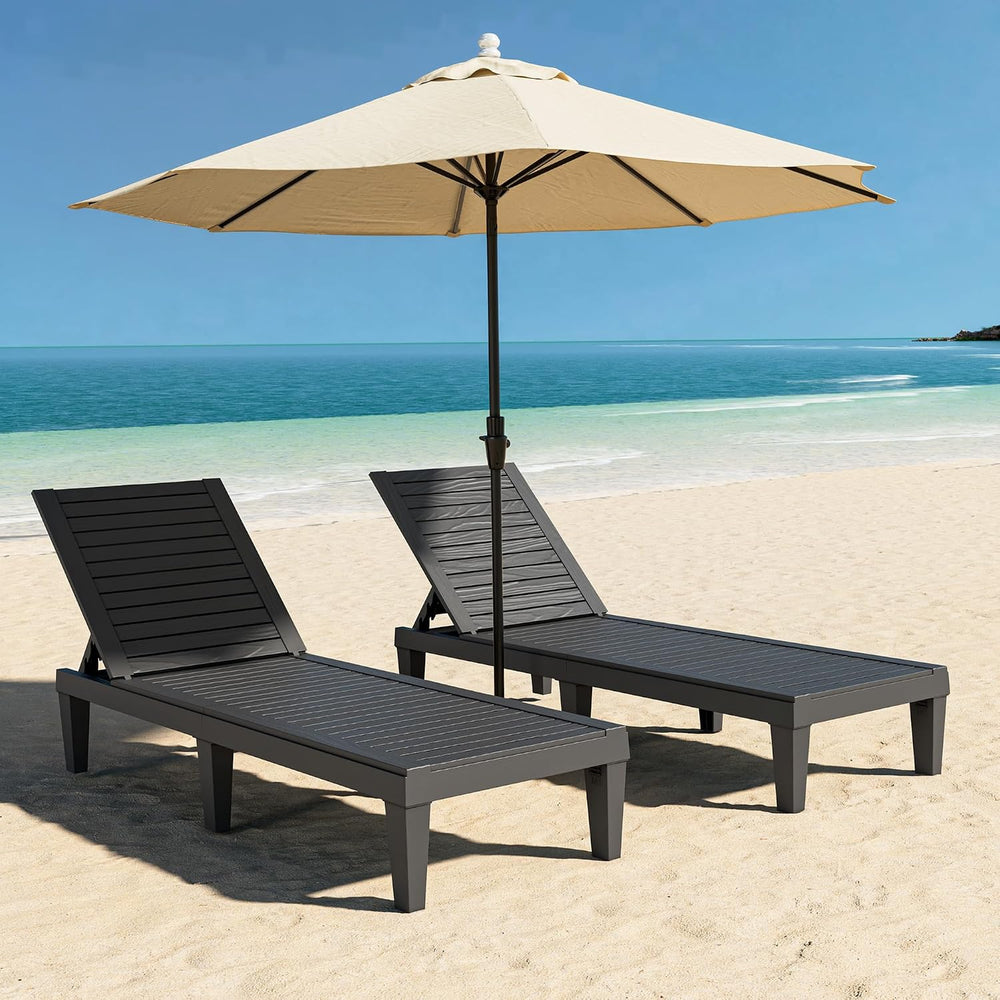 Outdoor Chaise Lounge Chairs Set of 2, Texture Black