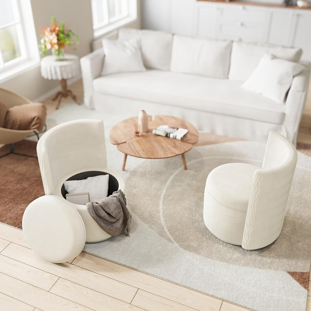 allamazing 360ยฐ Swivel Accent Chair with Storage, Vanity Stool with Back, Vel...