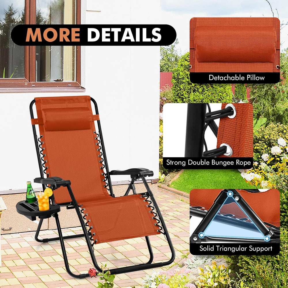Giantex 2 PCS Zero Gravity Chair, Outdoor Chaise Lounge with Cup Holder, Pati...