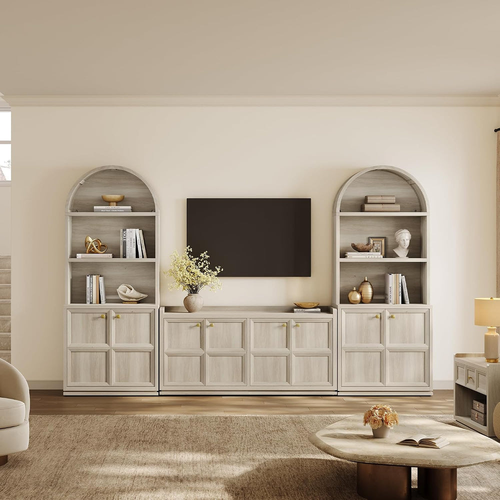 SICOTAS 61.7" 4-Door Buffet Sideboard Cabinet Living Room, Grey White Oa...